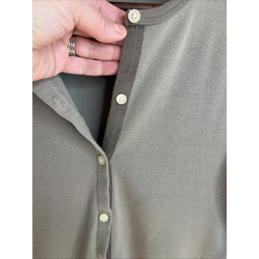 Abercrombie & Fitch Ribbed Button Cardigan Women's S Taupe Fitted Y2k Minimalist - Picture 3 of 11